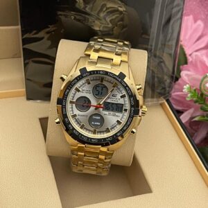 Coss Stainless Gold Waterproof LED Electronic Digital Men Watch